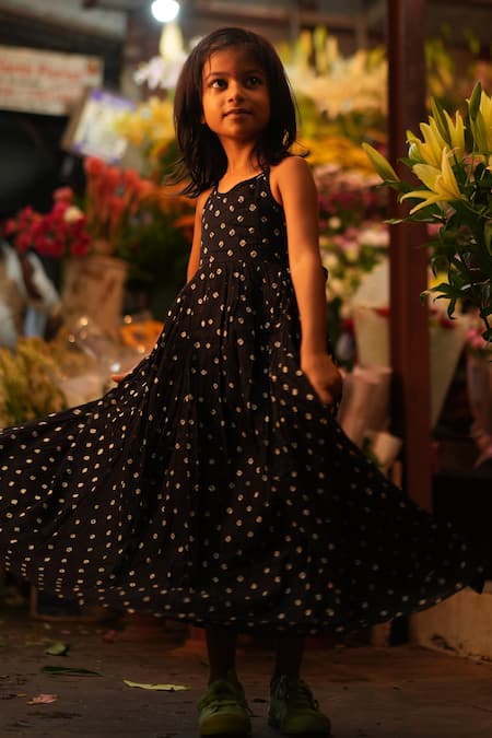 Love The World Today Black Cotton Tara Bandhani Halter Maxi Dress 