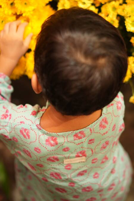 Buy_Love The World Today_Blue Cotton Embroidery Phool Pink Floral Kurta And Baggy Pant Set