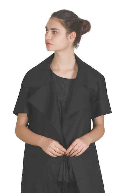 Buy_Samant Chauhan_Black Linen Shawl , Round Matte Trace Jacket Trouser Set _Online_at_Aza_Fashions