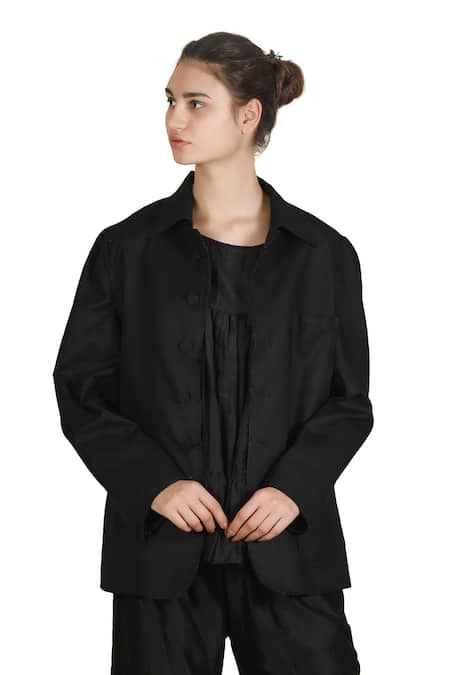 Buy_Samant Chauhan_Black Linen Collared Slate Pulse Shirt Pant Set _Online_at_Aza_Fashions