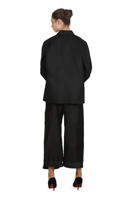 Shop_Samant Chauhan_Black Linen Collared Slate Pulse Shirt Pant Set _Online_at_Aza_Fashions