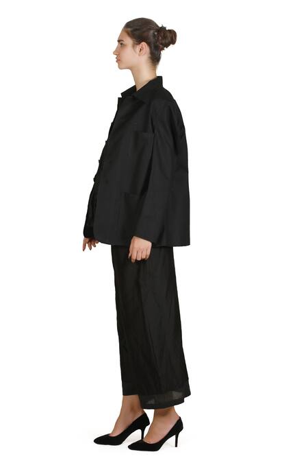 Samant Chauhan_Black Linen Collared Slate Pulse Shirt Pant Set _at_Aza_Fashions