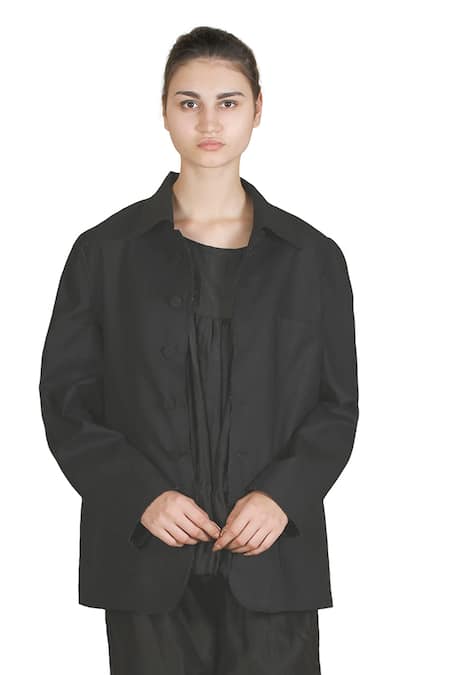 Buy_Samant Chauhan_Black Linen Collared Slate Pulse Shirt Pant Set 