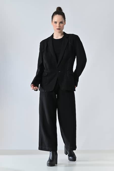 Buy_Samant Chauhan_Black Linen Coal Twin Blazer And Trouser Set _Online_at_Aza_Fashions