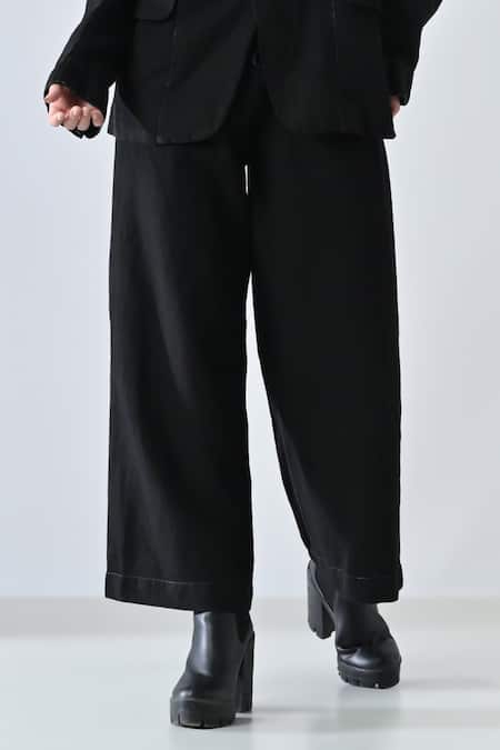 Samant Chauhan_Black Linen Coal Twin Blazer And Trouser Set _at_Aza_Fashions