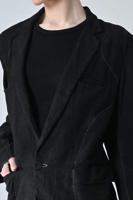 Buy_Samant Chauhan_Black Linen Coal Twin Blazer And Trouser Set 