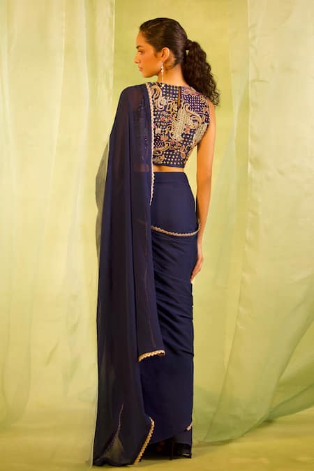 Radha Sharma Hand Embroidered Pre-Draped Saree With Blouse 