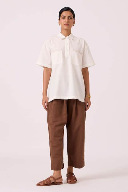 The Summer House Off White Handloom Cotton Embroidery Collared Alyosha Handwoven Shirt Online at Aza Fashions The Summer House_Off White Handloom Cotton Embroidery Collared Alyosha Handwoven Shirt _Online_at_Aza_Fashions