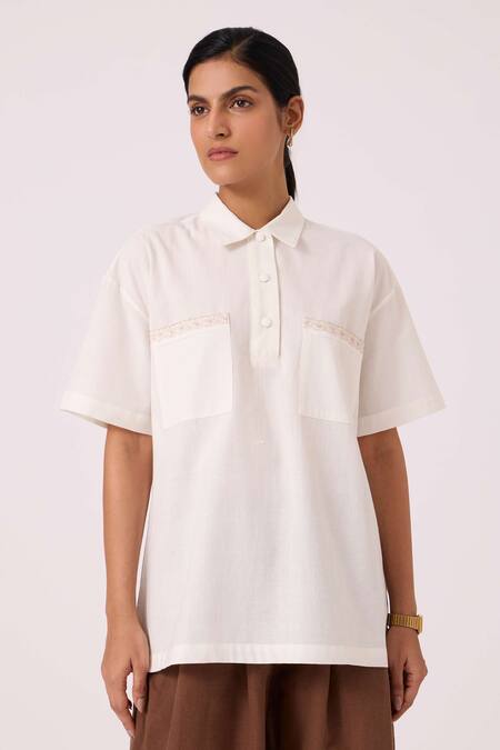 Buy The Summer House Off White Handloom Cotton Embroidery Collared Alyosha Handwoven Shirt Online at Aza Fashions Buy_The Summer House_Off White Handloom Cotton Embroidery Collared Alyosha Handwoven Shirt _Online_at_Aza_Fashions