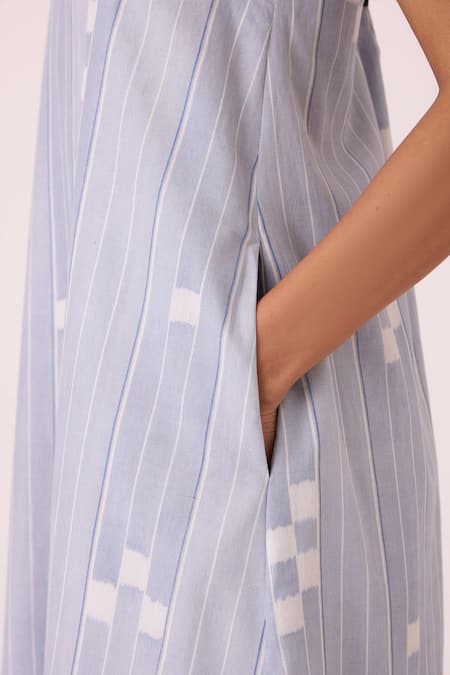 Buy_The Summer House_Sky Blue Cotton Round Neck Amaran Ikat Maxi Dress 