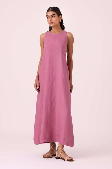 The Summer House Purple Linen Round Neck Amaran Lilac Maxi Dress Online at Aza Fashions The Summer House_Purple Linen Round Neck Amaran Lilac Maxi Dress _Online_at_Aza_Fashions