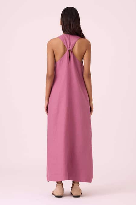Shop The Summer House Purple Linen Round Neck Amaran Lilac Maxi Dress at Aza Fashions Shop_The Summer House_Purple Linen Round Neck Amaran Lilac Maxi Dress _at_Aza_Fashions