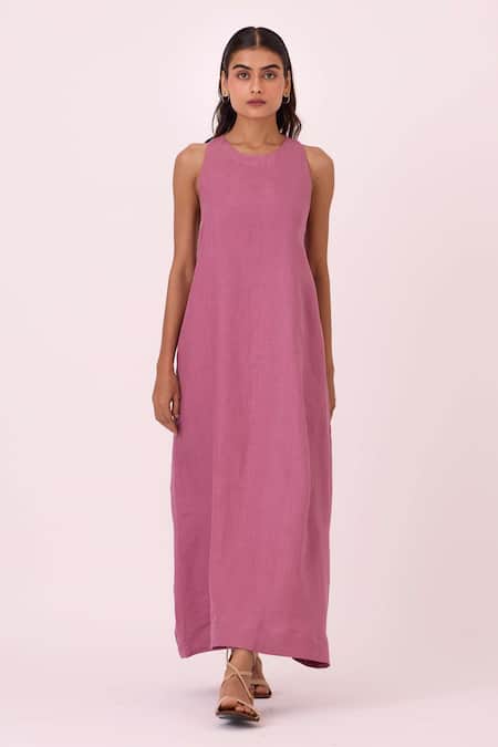 Buy The Summer House Purple Linen Round Neck Amaran Lilac Maxi Dress Online at Aza Fashions Buy_The Summer House_Purple Linen Round Neck Amaran Lilac Maxi Dress _Online_at_Aza_Fashions
