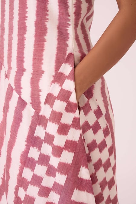 Buy The Summer House Pink Cotton Round Neck Bennet Rhubarb Striped Ikat Dress Online at Aza Fashions Buy_The Summer House_Pink Cotton Round Neck Bennet Rhubarb Striped Ikat Dress _Online_at_Aza_Fashions