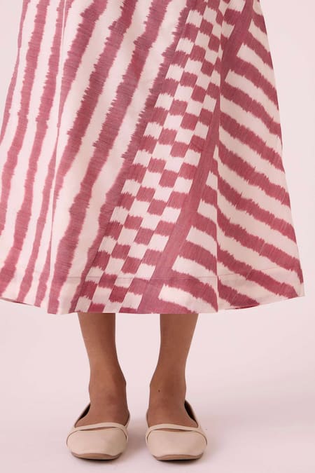 Shop The Summer House Pink Cotton Round Neck Bennet Rhubarb Striped Ikat Dress Online at Aza Fashions Shop_The Summer House_Pink Cotton Round Neck Bennet Rhubarb Striped Ikat Dress _Online_at_Aza_Fashions