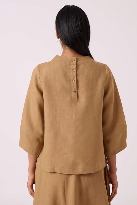 Shop The Summer House Beige Linen Round Neck Bertie Tan Top at Aza Fashions Shop_The Summer House_Beige Linen Round Neck Bertie Tan Top _at_Aza_Fashions