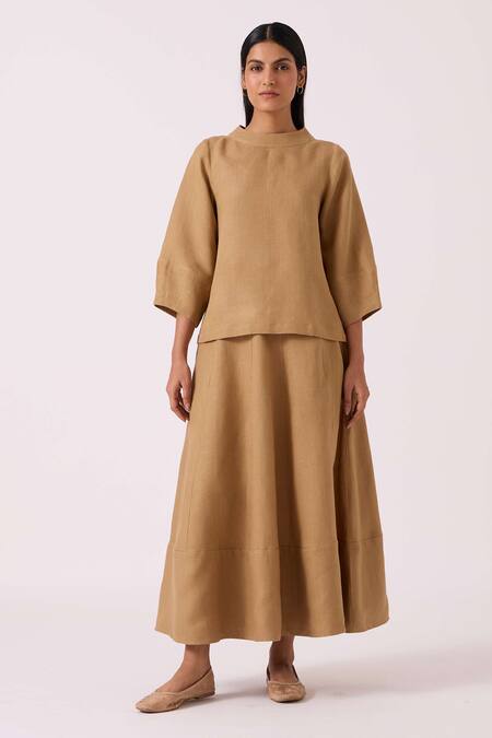 Buy The Summer House Beige Linen Round Neck Bertie Tan Top Online at Aza Fashions Buy_The Summer House_Beige Linen Round Neck Bertie Tan Top _Online_at_Aza_Fashions
