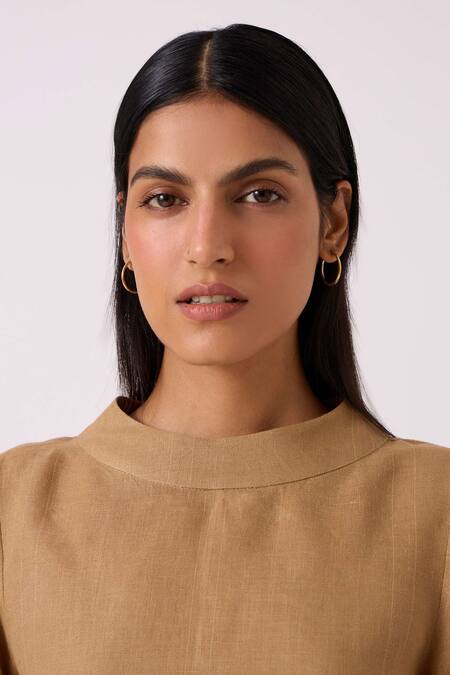 Shop The Summer House Beige Linen Round Neck Bertie Tan Top Online at Aza Fashions Shop_The Summer House_Beige Linen Round Neck Bertie Tan Top _Online_at_Aza_Fashions