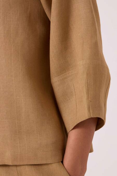 Buy The Summer House Beige Linen Round Neck Bertie Tan Top Buy_The Summer House_Beige Linen Round Neck Bertie Tan Top