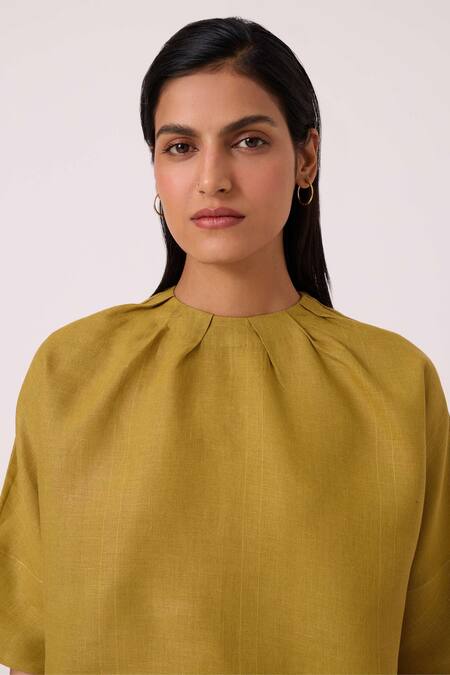 Buy The Summer House Olive Green Linen Round Neck Bourne Top Online at Aza Fashions Buy_The Summer House_Olive Green Linen Round Neck Bourne Top _Online_at_Aza_Fashions