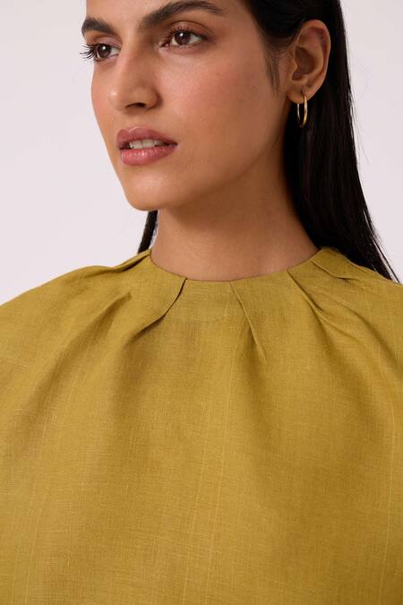 Shop The Summer House Olive Green Linen Round Neck Bourne Top Online at Aza Fashions Shop_The Summer House_Olive Green Linen Round Neck Bourne Top _Online_at_Aza_Fashions