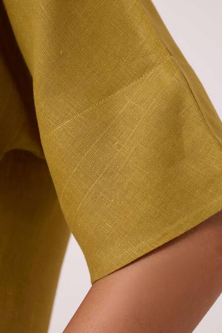 The Summer House Olive Green Linen Round Neck Bourne Top at Aza Fashions The Summer House_Olive Green Linen Round Neck Bourne Top _at_Aza_Fashions