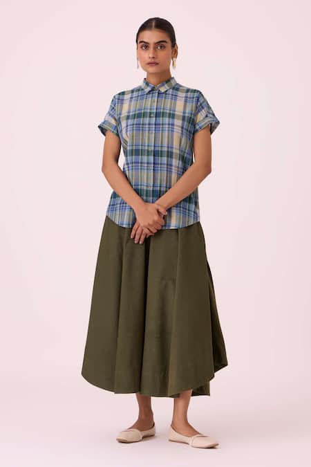 The Summer House_Blue Cotton Collared Dunkel Handwoven Shirt _Online_at_Aza_Fashions