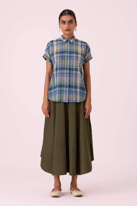 Buy_The Summer House_Blue Cotton Collared Dunkel Handwoven Shirt _Online_at_Aza_Fashions