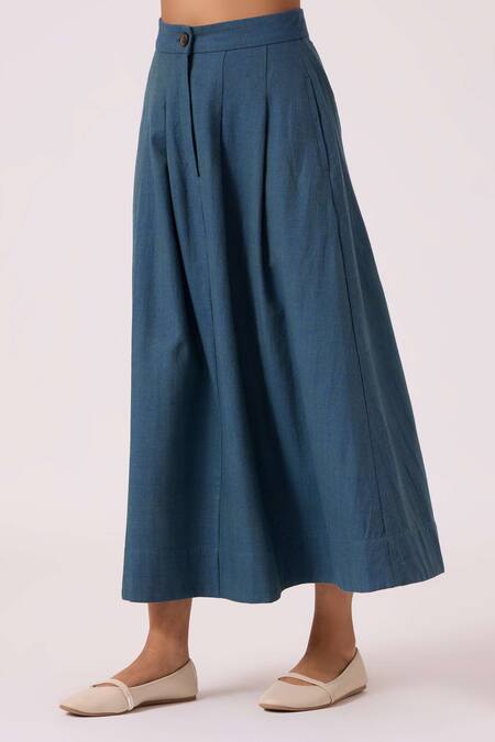 The Summer House_Blue Cotton Eliot Handwoven Skirt _Online_at_Aza_Fashions