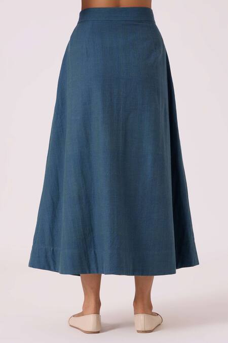 Buy_The Summer House_Blue Cotton Eliot Handwoven Skirt _Online_at_Aza_Fashions