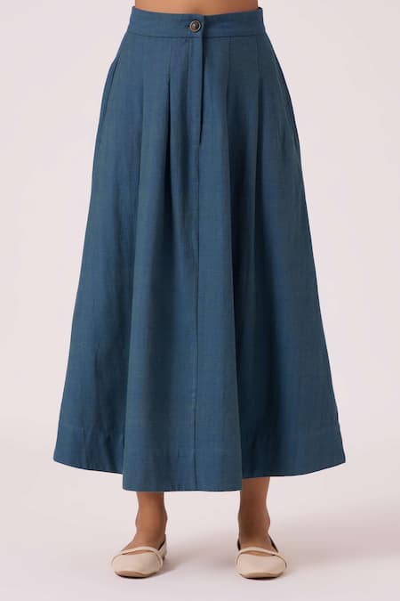 The Summer House_Blue Cotton Eliot Handwoven Skirt _at_Aza_Fashions