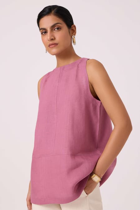 Shop_The Summer House_Purple Linen Round Neck Eyre Lilac Top _Online_at_Aza_Fashions