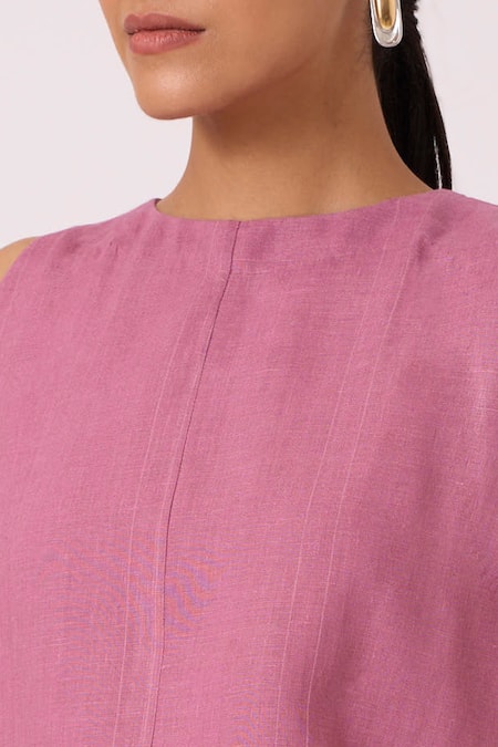 The Summer House_Purple Linen Round Neck Eyre Lilac Top _at_Aza_Fashions