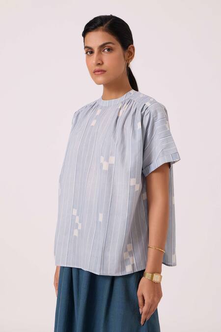Buy The Summer House Blue Handloom Cotton Collared Garcia Ikat Top Buy_The Summer House_Blue Handloom Cotton Collared Garcia Ikat Top