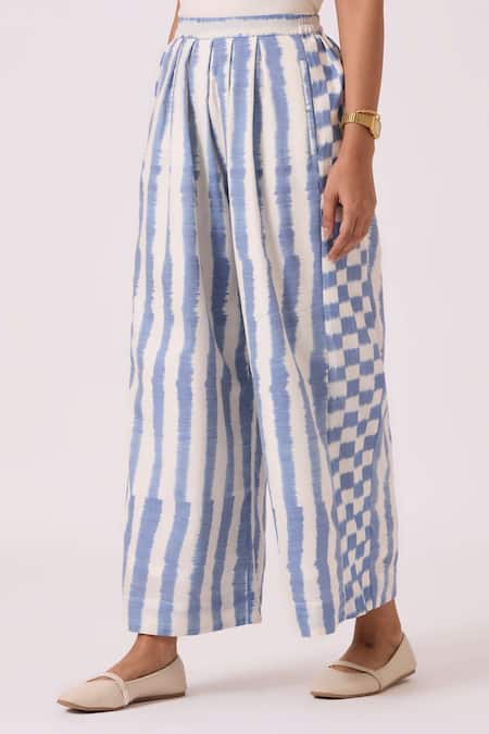 The Summer House Blue Cotton Ivan Striped Ikat Pant Online at Aza Fashions The Summer House_Blue Cotton Ivan Striped Ikat Pant _Online_at_Aza_Fashions