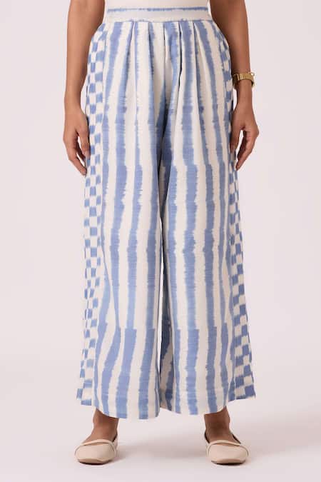 Buy The Summer House Blue Cotton Ivan Striped Ikat Pant Online at Aza Fashions Buy_The Summer House_Blue Cotton Ivan Striped Ikat Pant _Online_at_Aza_Fashions