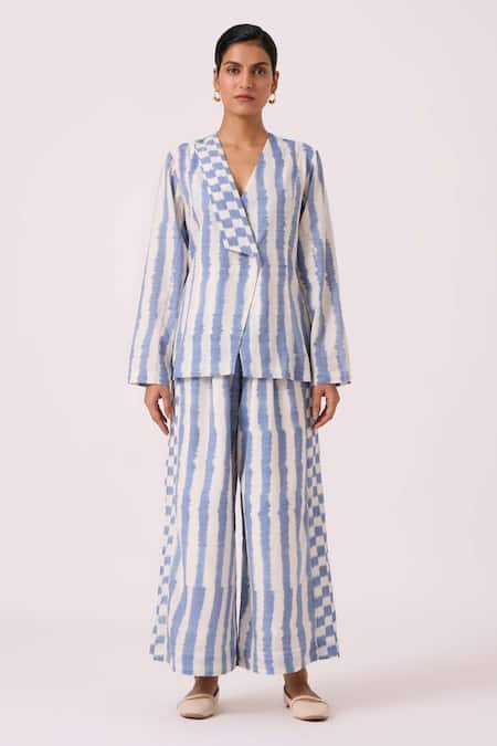 Shop The Summer House Blue Cotton Ivan Striped Ikat Pant Online at Aza Fashions Shop_The Summer House_Blue Cotton Ivan Striped Ikat Pant _Online_at_Aza_Fashions