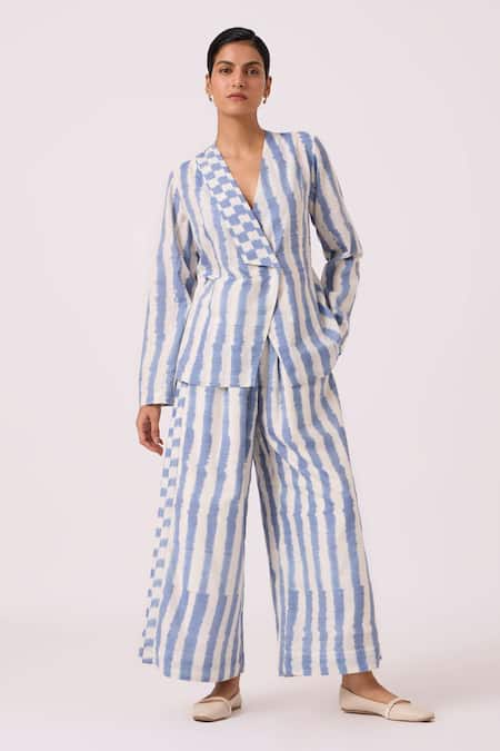 The Summer House Blue Cotton Ivan Striped Ikat Pant at Aza Fashions The Summer House_Blue Cotton Ivan Striped Ikat Pant _at_Aza_Fashions