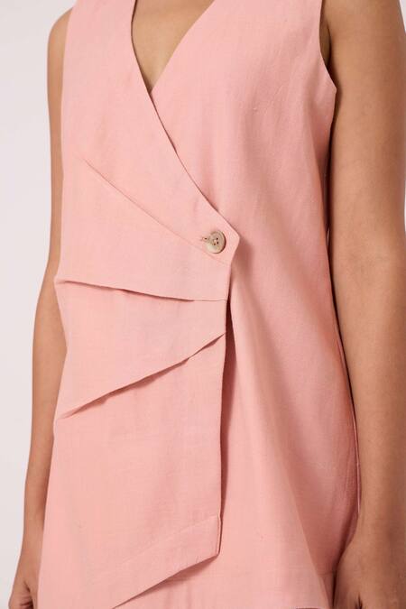 The Summer House Pink Cotton, Twill V-neck Karenin Handwoven Top at Aza Fashions The Summer House_Pink Cotton, Twill V-neck Karenin Handwoven Top _at_Aza_Fashions