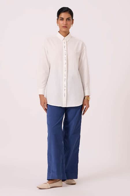 The Summer House Off White Handloom Cotton Embroidery Collared Kerouac Handwoven Shirt Online at Aza Fashions The Summer House_Off White Handloom Cotton Embroidery Collared Kerouac Handwoven Shirt _Online_at_Aza_Fashions