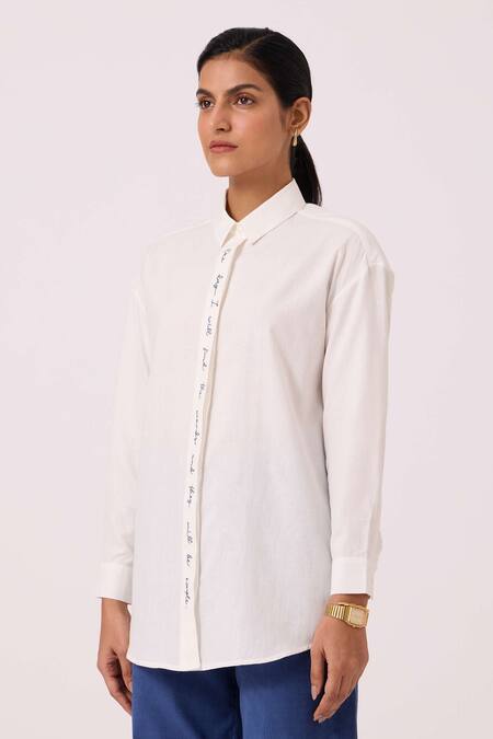 Shop The Summer House Off White Handloom Cotton Embroidery Collared Kerouac Handwoven Shirt Online at Aza Fashions Shop_The Summer House_Off White Handloom Cotton Embroidery Collared Kerouac Handwoven Shirt _Online_at_Aza_Fashions