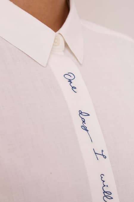 The Summer House Off White Handloom Cotton Embroidery Collared Kerouac Handwoven Shirt at Aza Fashions The Summer House_Off White Handloom Cotton Embroidery Collared Kerouac Handwoven Shirt _at_Aza_Fashions