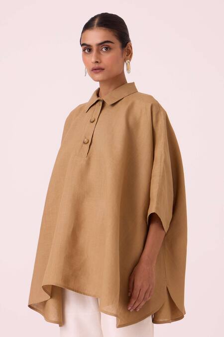 The Summer House Beige Linen Collared Liberty Tan Cape Top  5