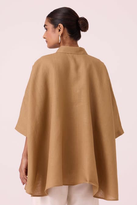 The Summer House Beige Linen Collared Liberty Tan Cape Top  2