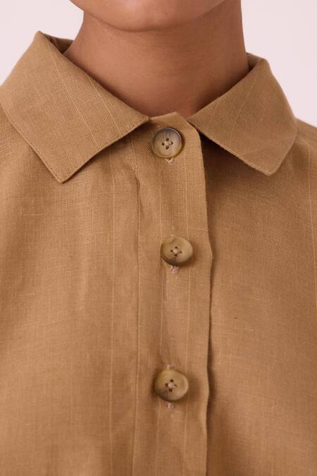 The Summer House Beige Linen Collared Liberty Tan Cape Top  6