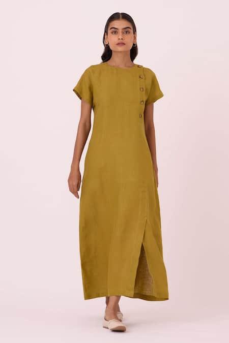 The Summer House Liza Olive Linen Dress 