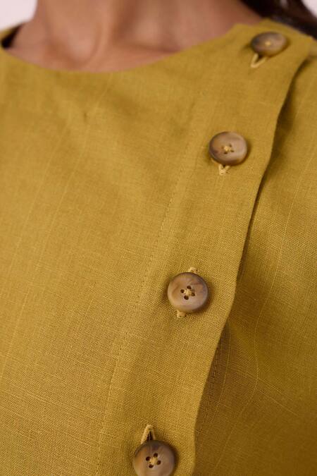 Buy_The Summer House_Olive Green Linen Round Neck Liza Dress 