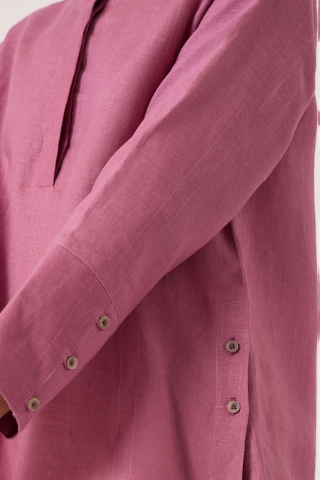 Shop_The Summer House_Purple Linen Round Neck Macondo Lilac Kurta _Online_at_Aza_Fashions