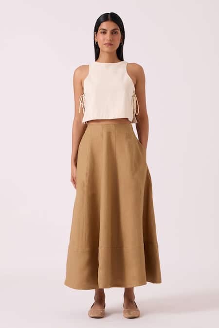 The Summer House Marner Tan Linen Skirt 
