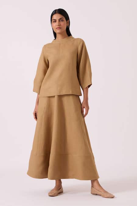 Buy_The Summer House_Beige Linen Marner Tan Skirt _Online_at_Aza_Fashions